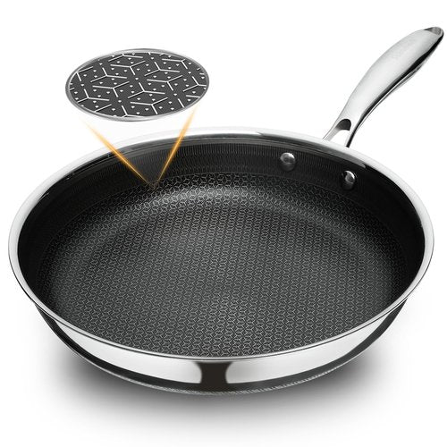 SAKAMOSH 11" Non Stick Frying Pans, Hybrid Ceramic Stainless Steel Pan, Skillet with Stay-Cool Handle, Non Toxic, PFAS PFOA PTFE Free, Dishwasher & Oven Safe, Induction, Compatible with All Cooktops