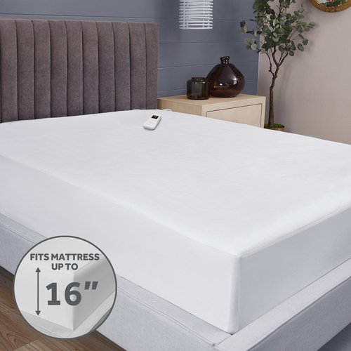Sunbeam Electric Heated Mattress Pad Twin 75" x 39" 12 Heat Settings 12-Hour Auto Shut-Off Fast Heating Soft Cozy Fabric Deep Pocket Skirt Machine Washable