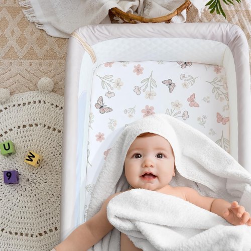 4 Pack Bedside Bassinet Sheets - 33"x20" Bassinet Sheets for Baby Delight, Angelbliss, Maxi-COSI & Most Regular Size Bedside Sleeper | Ultra Soft & Skin Friendly Bassinet Fitted Sheet for Girls