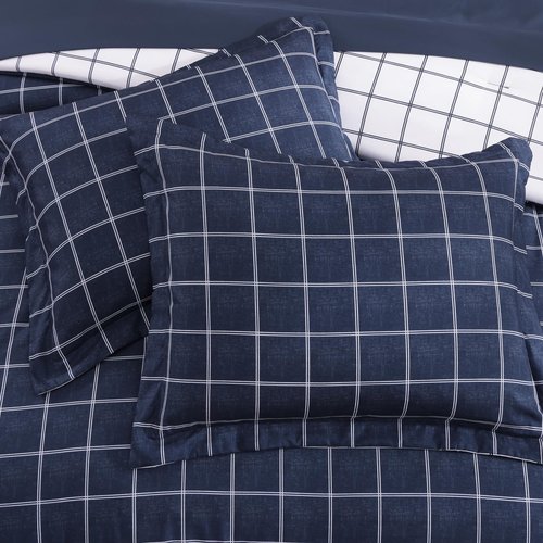 AMBERSPACE Plaid Twin XL Comforter Set Dark Blue, Reversible Checkered Bedding Set 5 Pieces for Boys Girls Teen, Lightweight Bed in a Bag for Dorm with Sheets, Pillowcase & Sham