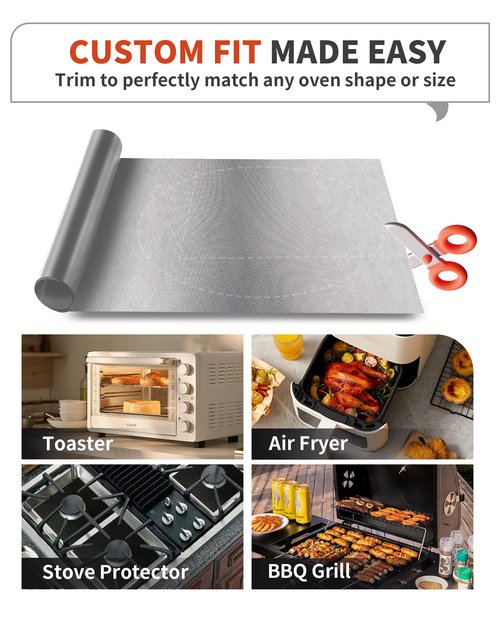 3 Pack Oven Liners for Bottom of Oven, 17x25" Large Heavy Duty Non-Stick Reusable Oven Mat for Electric, Gas, Toaster & Convection Ovens - BPA & PFOA Free, Dishwasher Safe, Kitchen Essentials, Silver
