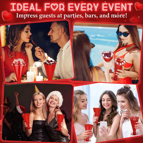 Acellegic 40 Pcs Valentine's Day Cups Heart Shaped Champagne Flutes with Lids 5.6 oz Dessert Cups Plastic Disposable Champagne Glasses for Parties, Bar, Events, Wedding Party Supplies (Red)