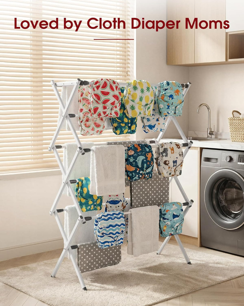 Sakugi Foldable Clothes Drying Rack - 3-Tier Metal Laundry Organizer with Non-Slip Feet | Indoor & Outdoor Use, 11.4"D x 29.1"W x 37.4"H, White & Black