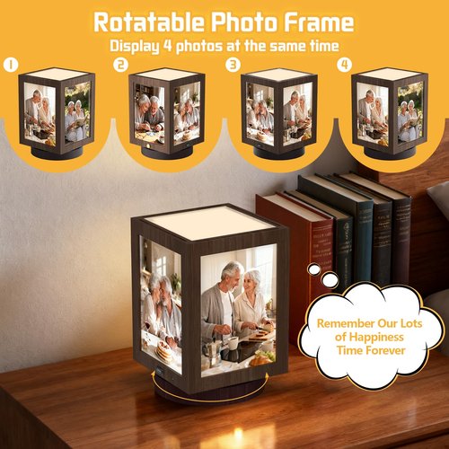 Mixoo 4x6 Picture Frame Light , Vintage Rotating Photo Frame Tabletop Lamp, Touch Desk Lamp for Bedroom Bedside, Table lamps for Office Family Retirement Anniversary Mother's Day Birthday Gifts for Women Men (Wooden Brown)