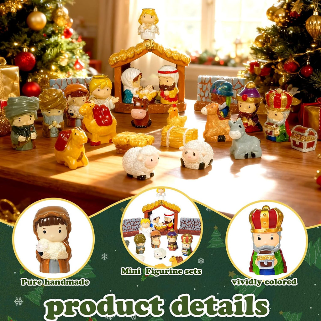 Regine Switzerland Nativity Set - 24 Pcs Hand-Painted Christmas Figurines for Festive Tabletop Decor