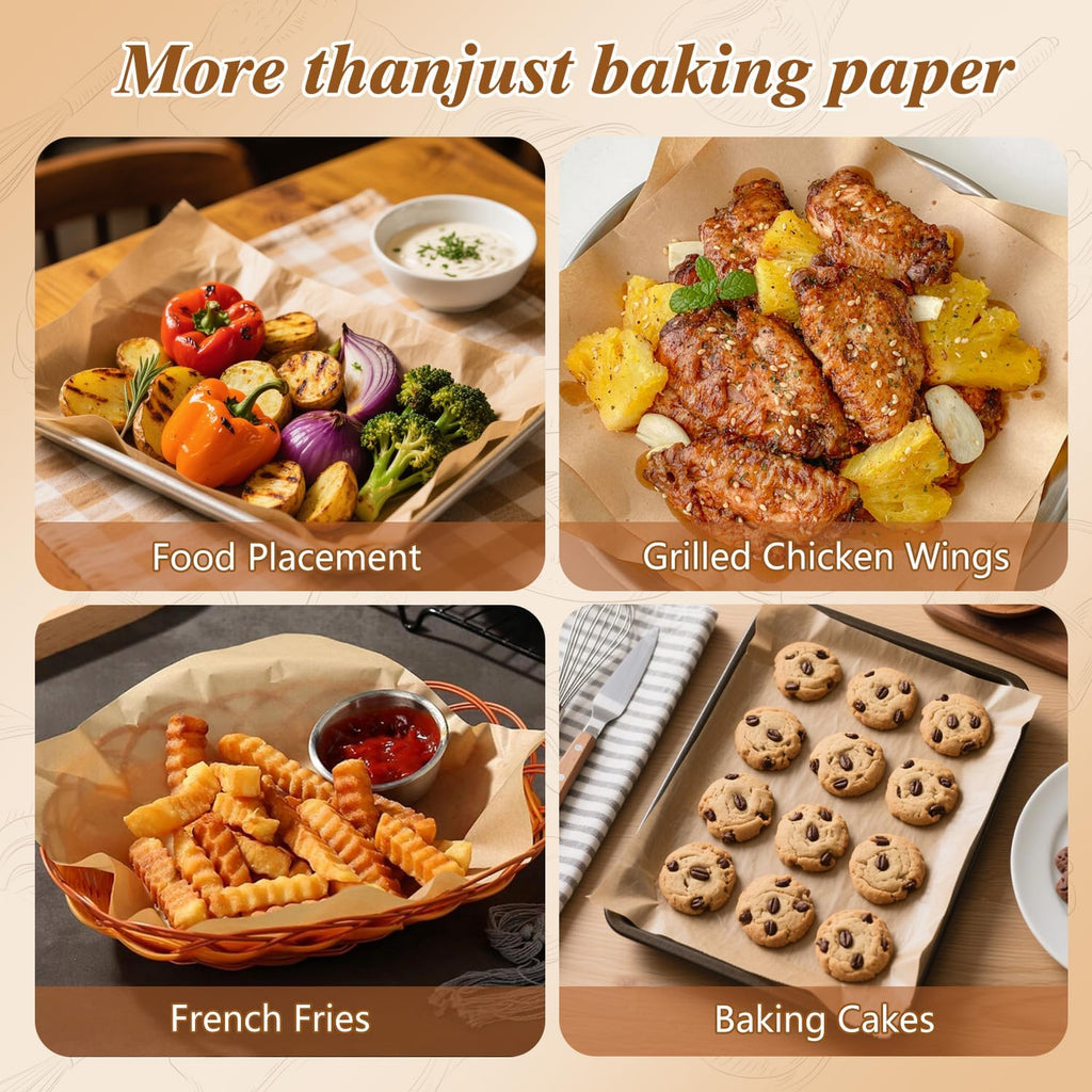 Skiennix Parchment Paper Sheets - 300 Unbleached Non-Stick Baking Sheets | 12x17 Inches for Oven & Air Fryer