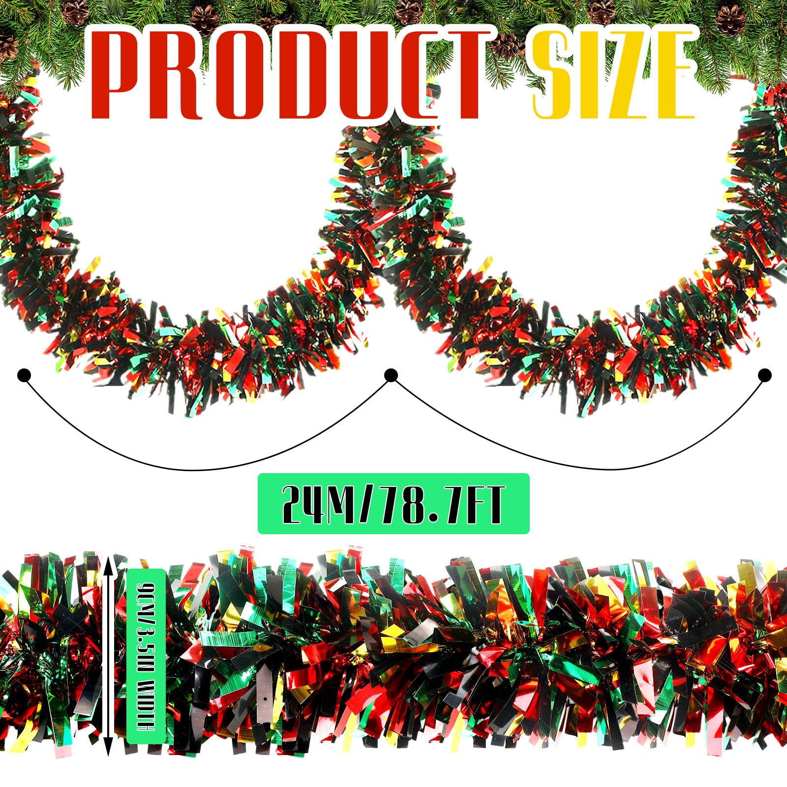 XunYee 2 Pcs 39.4 ft Juneteenth Tinsel Garland Decorations Black Green Yellow Shiny Metallic Garland Freedom Day Decoration for Juneteenth Memorial Emancipation Day Patriotic African American Party