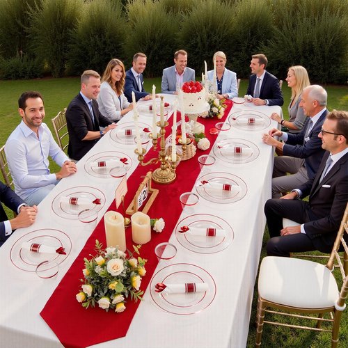 SUT 175 Pcs Red and Clear Plastic Dinnerware Set for 25 Guests, Include: 25 Dinner Plates, 25 Dessert Plates, 25 Pre Rolled Napkins With Silverware, 25 Cups, Disposable Plates for Party