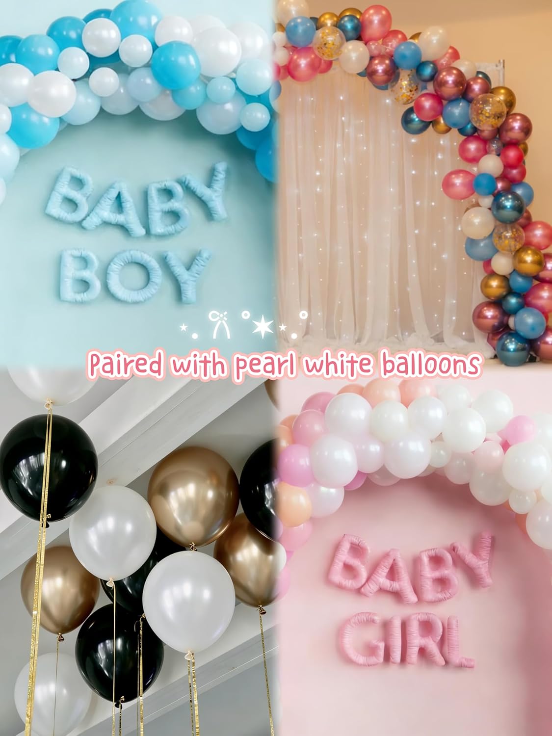Pearl White Balloons - 12 Inch Matte Latex Balloons for Weddings, Birthdays & Baby Showers | 50PCS