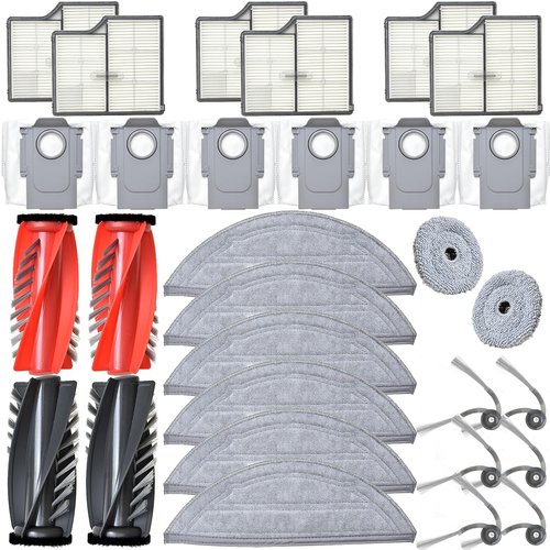 Accessories Replacement Parts Compatible with Roborock Saros 10 Robot Vacuum Cleaner, 4 Rubber Main Brush, 2 Edge-Hugging mop pad，6 Filters, 6 Dust Bags, 6 Mop Pads, 6 Side Brushes