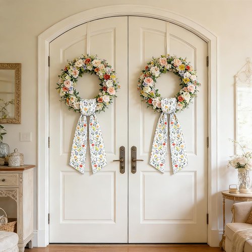 AZYM Wreath Sash Set - Vibrant Wildflower Ribbon for Front Door & Indoor Decor | 2 Pcs