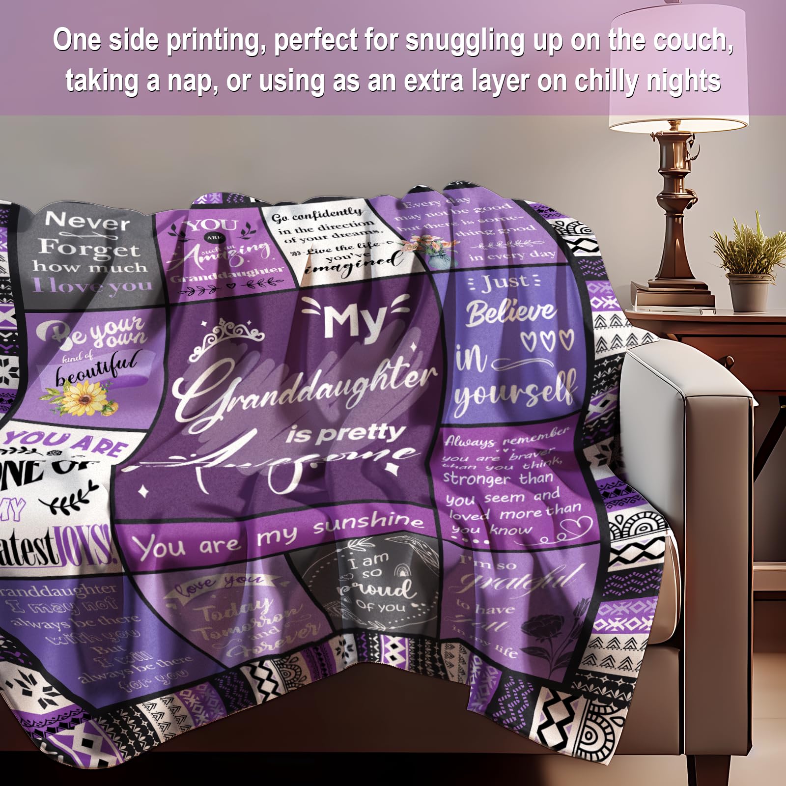 Flpoxzd Granddaughter Gifts from Grandma, Grandpa, Birthday Gifts for Granddaughter, Granddaughters Blanket, Christmas Graduation Present for Grandchild, Heartwarming Blanket 60”x50”