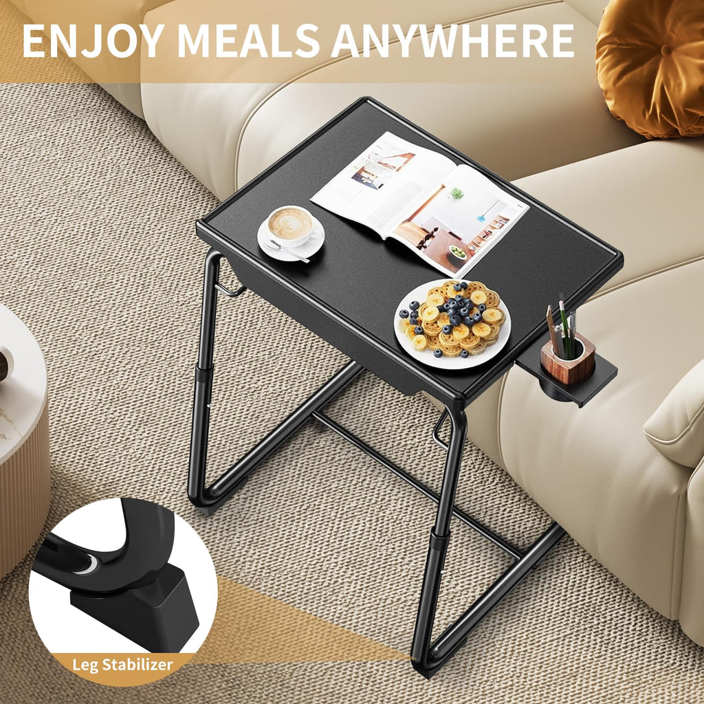 ZUCONKITCH Adjustable TV Tray Tables with 6 Height & 3 Tilt Angle, Folding TV Dinner Tray,TV Table with Cup Holder on Bed & Sofa (1 Pack, Black)
