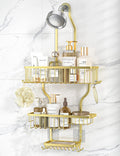 YASONIC Shower Caddy Organizer - Rust-Free Aluminum Over-the-Showerhead Rack with 10 Hooks & Soap Basket - Gold