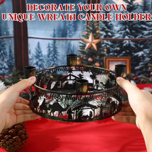 Blulu Advent Wreath Candle Holder - Rustic Nativity Scene Metal Jesus Centerpiece for Christmas Decor