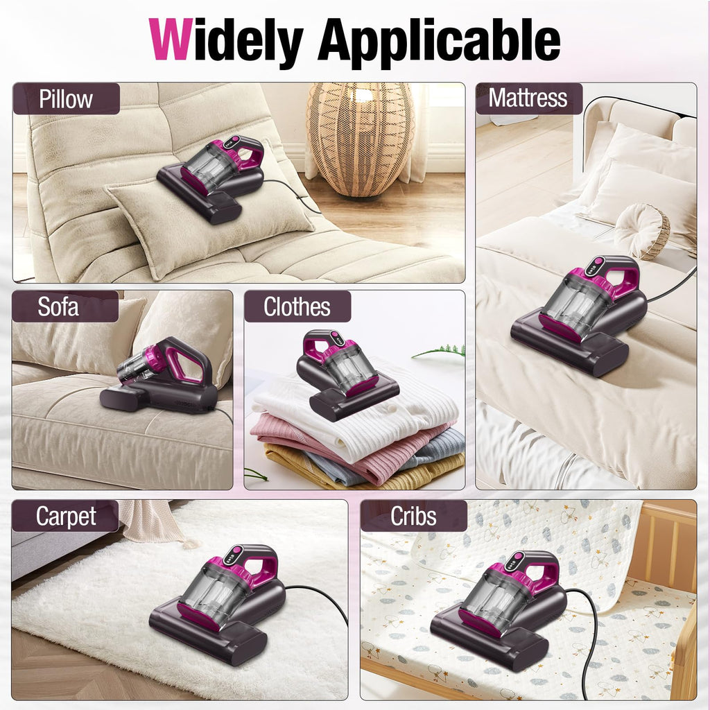 BYHUME Mattress Vacuum Cleaner, 17Kpa 650W Bed Vacuum Cleaner, 273nm UV-C Light & Ultrasonic 145°F Heating, 80000 RPM/Min Brushroll Rotation, Wide Suction Port for Pillows Cribs Sofa, Black Corded