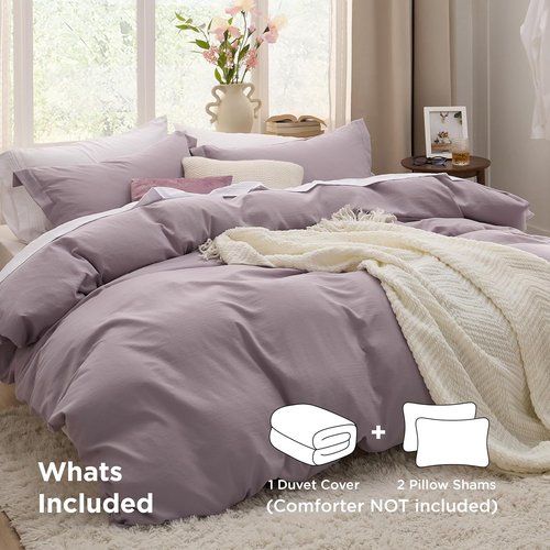 Bedsure King Size Duvet Cover Set - Dusty Purple, Extra Soft Prewashed Cotton-Like Bedding, 3 Pieces