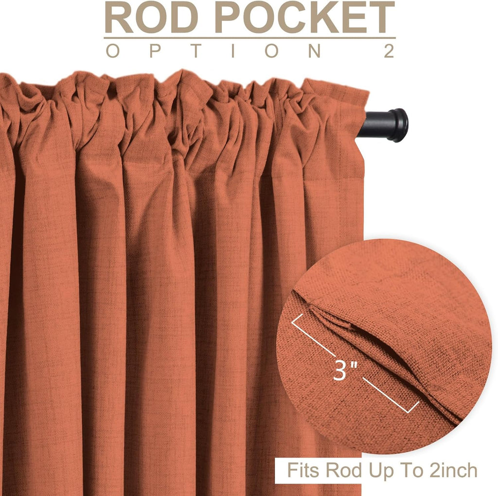 Skiennix 100% Blackout Linen Curtains - Thermal Insulated Drapes, 50" W x 84" L, Burnt Orange - 2 Panels Set