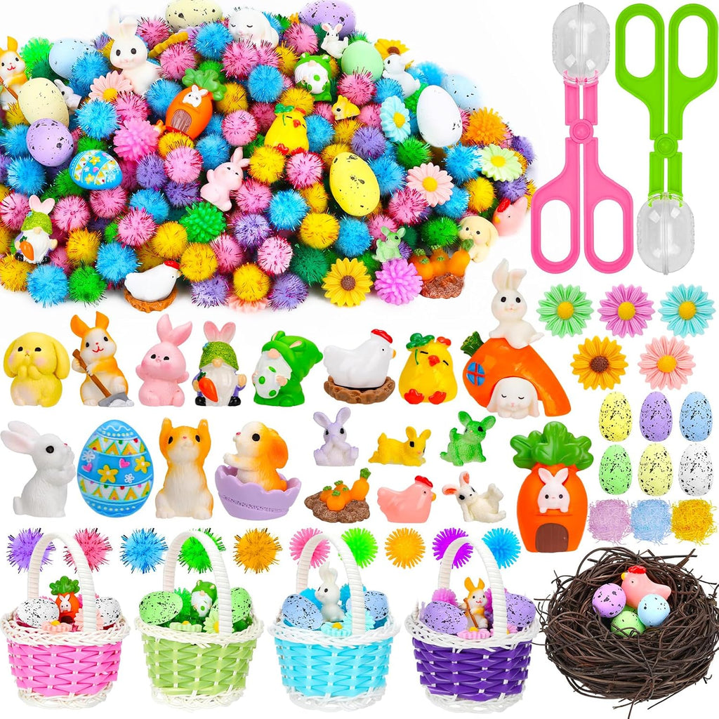 Skiennix Easter Sensory Bin Filler | 287 Pcs of Colorful Eggs, Bunnies, and Flowers for Learning Fun