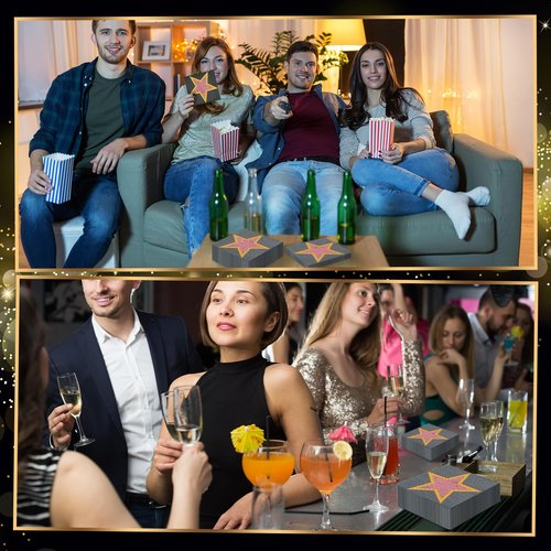 Feifeiya 60 Pcs Movie Star Cocktail Paper Napkins 6.5 x 6.5 Inches Disposable Paper Napkins Dessert Beverage Napkin for Decoupage Luncheon Napkin for Theme Party Wedding Birthday Party