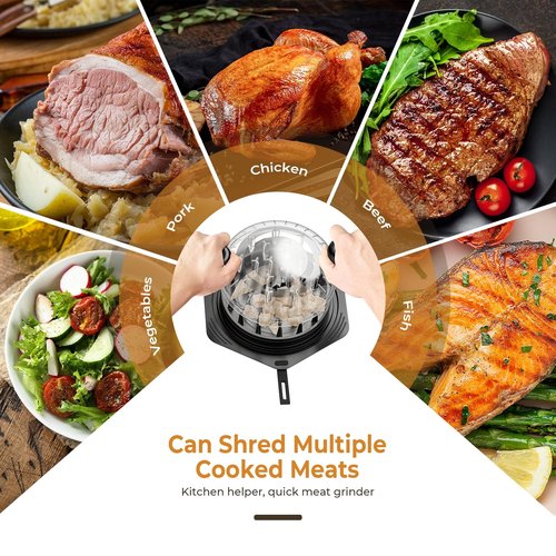 Cleangor Chicken Shredder Tool Twist Large, BPA Free Meat Shredder with Ergonomic Handle, Non-Slip Food Shredder Tool for Pork, Beef, Set of Chicken Breast Shredder with Brush & Fork (1, Black)