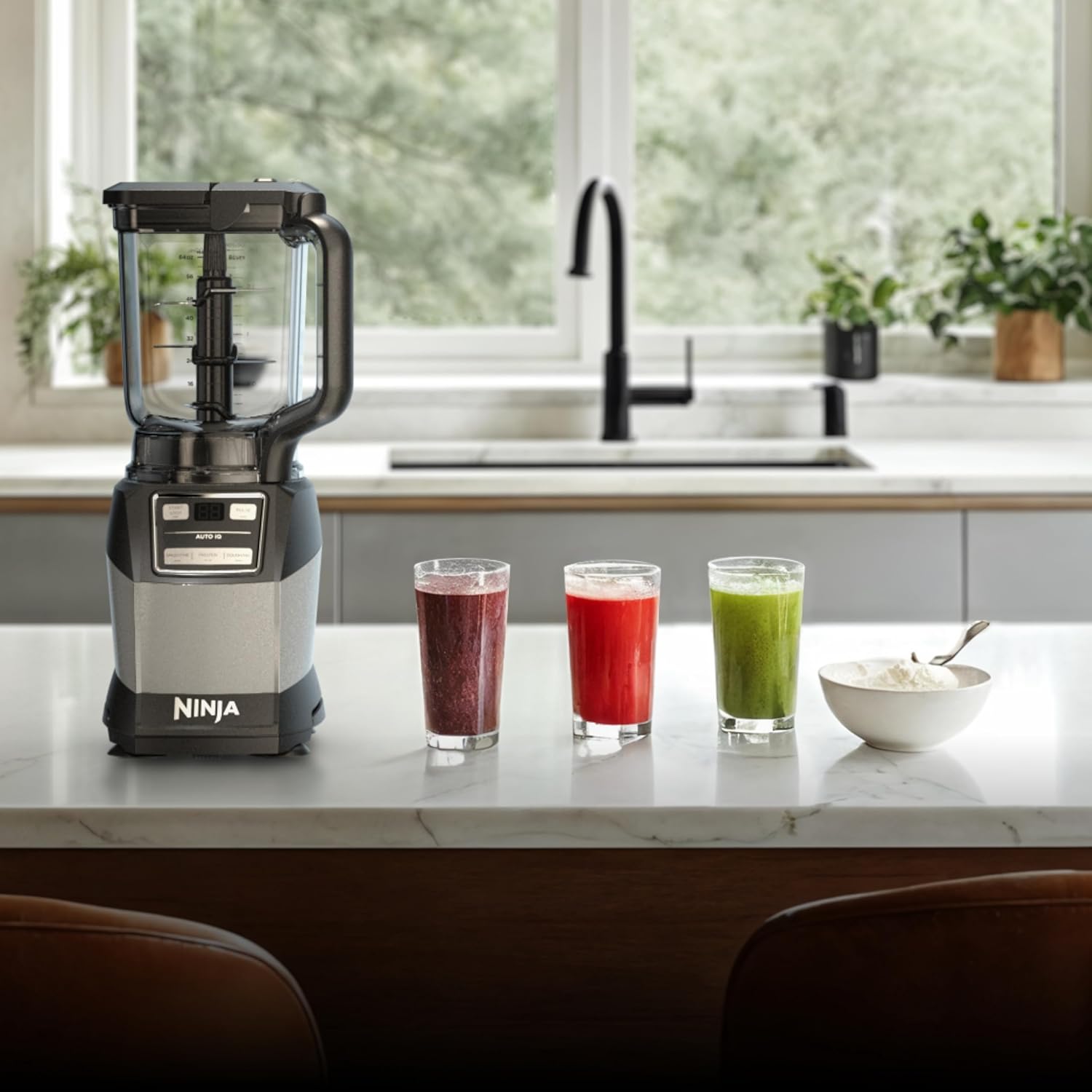 Ninja Blender - Compact Kitchen System with 1200W Power | 3 Functions for Smoothies, Dough & Frozen Drinks - Grey