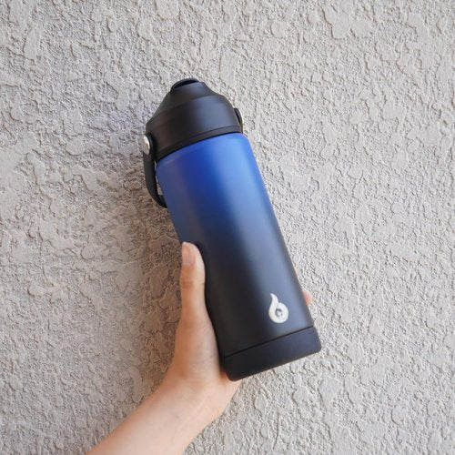 BJPKPK Insulated Water Bottle - 18oz BPA-Free Stainless Steel with Straw Lid & Flex Handle | Black/Blue