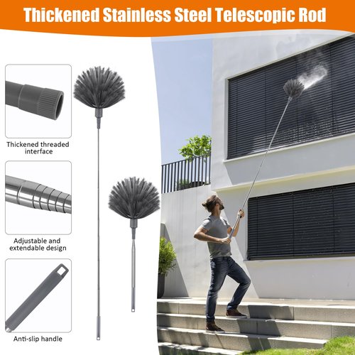 MUXUN 4 Pcs Microfiber Cobweb Duster with 100-inch Extendable Pole, Washable and Reusable Feather Cleaning Duster Kit with 3 Duster Heads,Dusters for Cleaning with Telescopic Pole for High Ceiling Fan