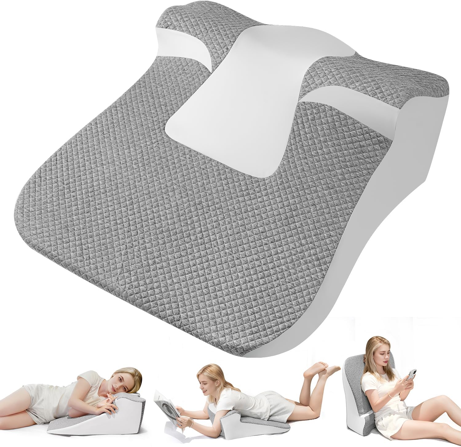 Skiennix Bed Wedge Pillow - Ergonomic Memory Foam Support for Sleep Apnea & Reading - Grey