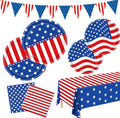 Patriotic Party Supplies - American Flag Party Set with Plates, Napkins & Tablecloth for 25 Guests