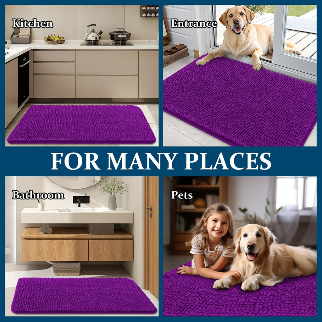 OLANLY Dog Door Mat - Absorbent Non-Slip Washable Chenille Mat for Muddy Paws | 32x20, Purple