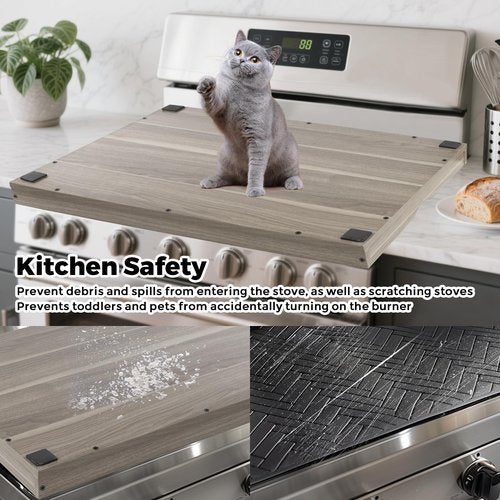 Kosydown Basic Stove Top Covers for Gas Burners and Electric Stove, 30"L x 22"W x 2.4" Gas Stove Cover, Wooden Cutting Boards/Sink Cover for Kitchen, Tray for Kitchen Counter Space (Grey)