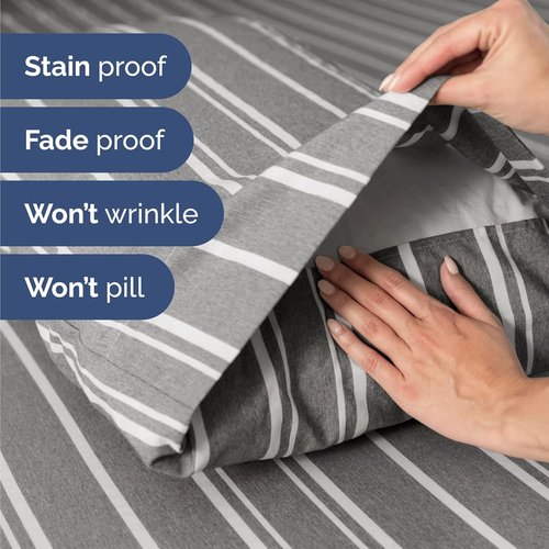 Comfy Twin Size 3-Piece Sheet Set - Breathable & Cooling Hotel Luxury Bedding - Soft, Wrinkle-Free Grey Stripes