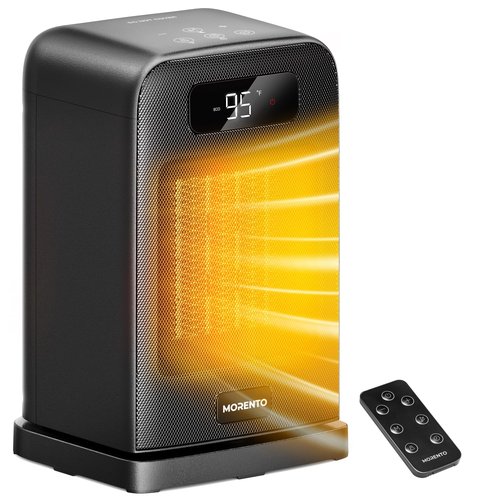 MORENTO Space Heater, Portable Space Heaters for indoor Use, Auto Temperature Control, LED Display Electric Heater, ECO Mode & 0-12H Timer, Quiet Heaters for Office, Bedroom, Home (Black, 1 Pack)