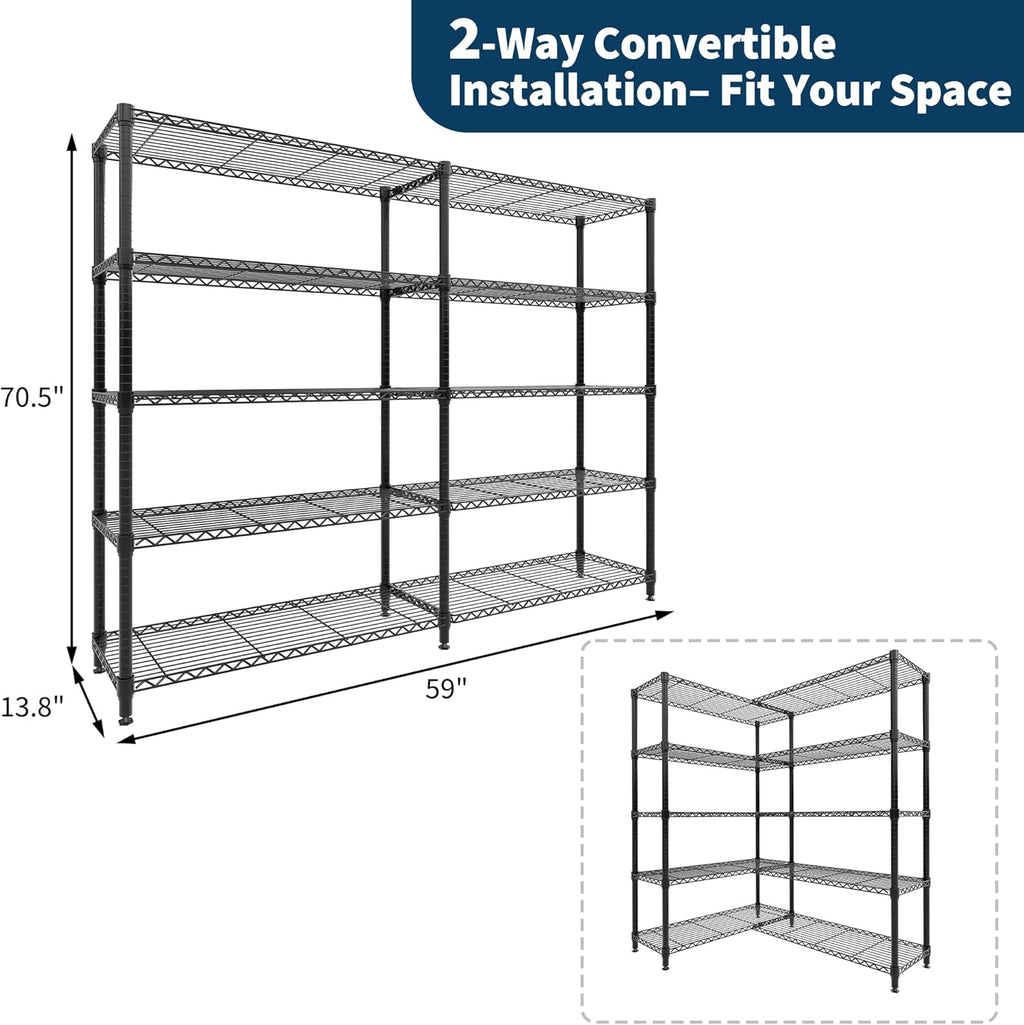 Regine Switzerland 5-Tier Metal Storage Shelving Unit - Heavy-Duty Wire Shelves for Home & Garage | 70.5" H x 59" W x 13.8" D