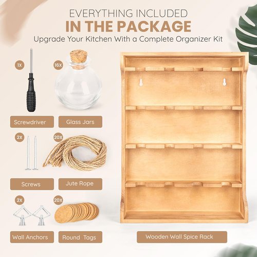 Byers Choice TX Pine Wooden Spice Rack Organizer - Antique Jar Holder for Kitchen Pantry or Wall Mount