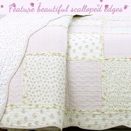 Cozy Line Home Fashions Floral Light Pink True Patchwork 100% Cotton Girl Quilt Bedding Set, Reversible Coverlet Bedspread (Sweet Peach, Twin - 2 Piece)