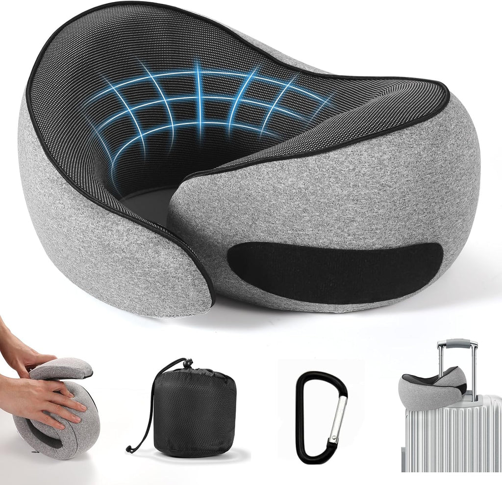SZXYX Travel Pillow - 100% Pure Memory Foam Neck Support with Breathable Cover | Dark Grey