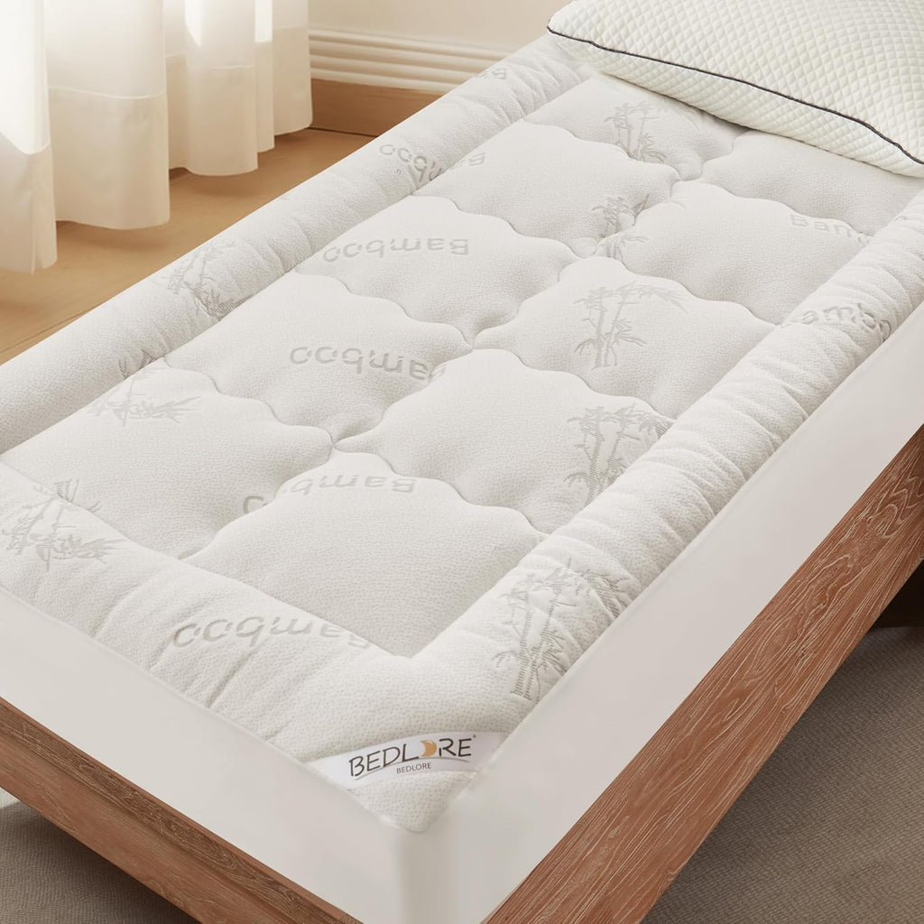 BEDLORE Twin XL Mattress Topper - Soft Viscose Bamboo Pillow Top for Back Pain Relief | Deep Pocket Design