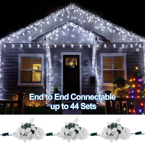 C9 Christmas Lights - 50 LED Faceted String Lights | 24.5 FT Connectable, UL Certified, Cool White for Indoor/Outdoor Use