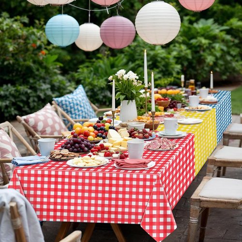 Gingham Tablecloths by [Brand Name] - 8 Pack Disposable Plastic Rectangle Covers | 54 x 108 Inches for Parties & Events
