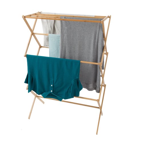 Bamboo Clothes Drying Rack - Collapsible and Compact for Indoor/Outdoor Use - Portable Wooden Rack for Hanging and Air-Drying Laundry by Lavish Home