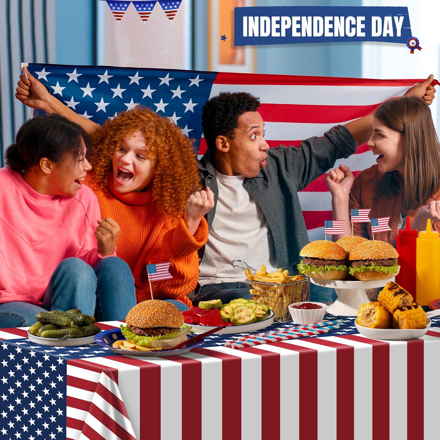 OHOME Patriotic American Flag Tablecloth - Perfect for 4th of July Celebrations | 54"x108", 2 Pack