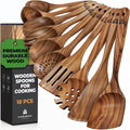 Teak Wood Cooking Spoons Set - 10 Durable Nonstick Utensils with Ergonomic Handles