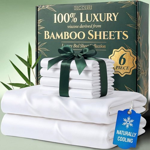 Decolure 100% Viscose Bamboo Sheets - Luxury King Size 6-Piece Set | Naturally Cooling, Ultra Soft, Deep Pockets