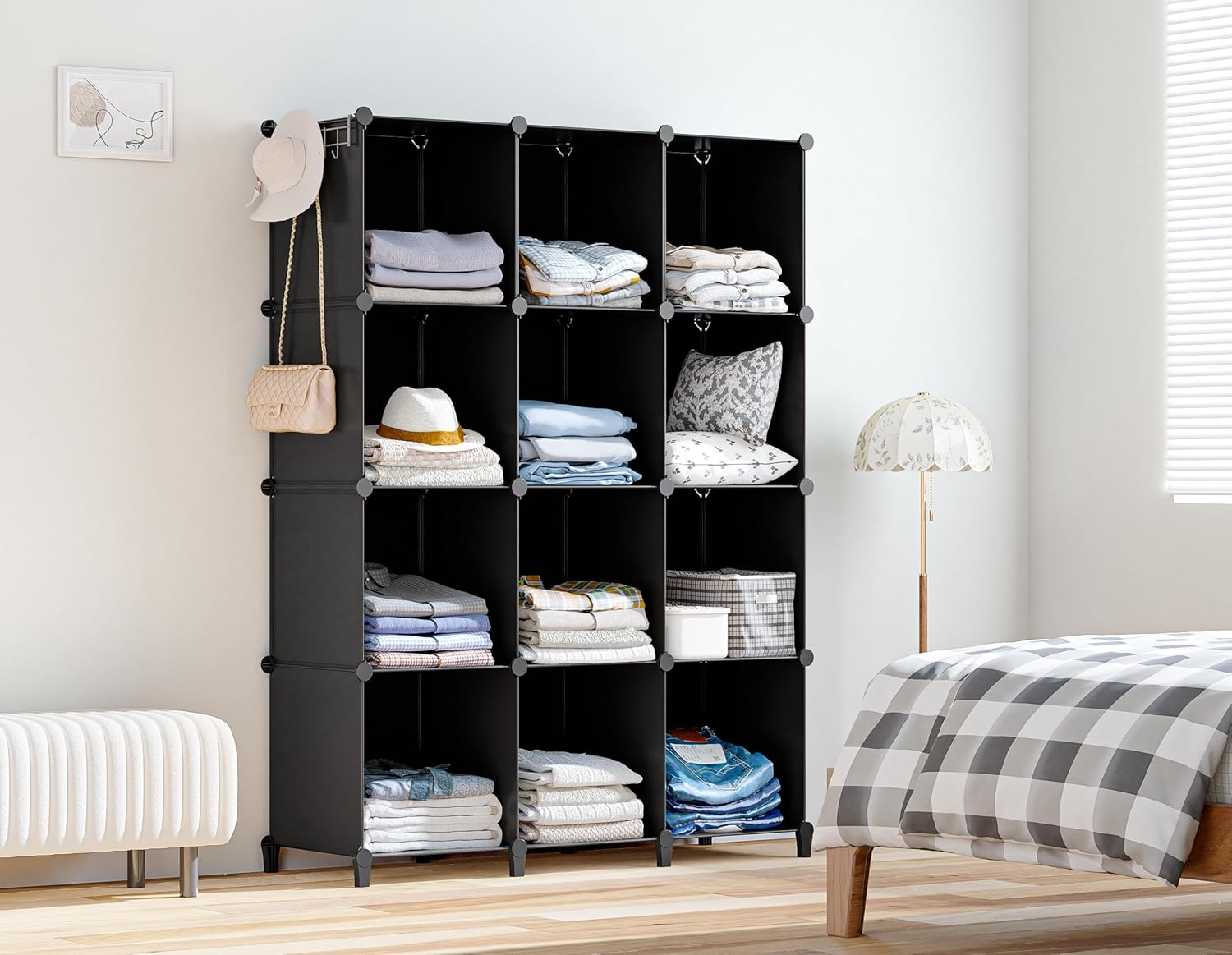 Skiennix 12-Cube Storage Organizer - Portable Closet Organizers for Kids & Adults | Black