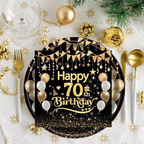 50Pcs 70th Birthday Paper Plates&Napkins,25X7in Disposable Plates 25X6.5in Cocktail Napkin 1956 Party Tableware for Men Woman Cheers to 70 Years Old Birthday Holiday Bridal Wedding Anniversary