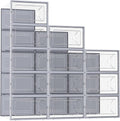 Kuject Large Shoe Storage Box - Stackable Crystal Clear Organizer | Space-Saving 12-Pack Grey