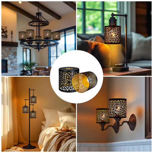 Metal Pendant Lamp Shades Set of 2, Cylinder Lamp Shade Light Fixture Replacement Metal Globe with 1-5/8-Inch Fitter Opening, Diameter 4.75” Height 5.0"