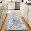 Skiennix Vintage Washable Runner Rug - Soft Non-Slip Backing | Stain Resistant Gray Mat for Hallway & Kitchen
